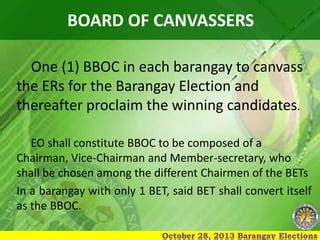 meaning of bboc in comelec|GUIDELINES FOR THE BARANGAY BOARD OF CANVASSERS .
